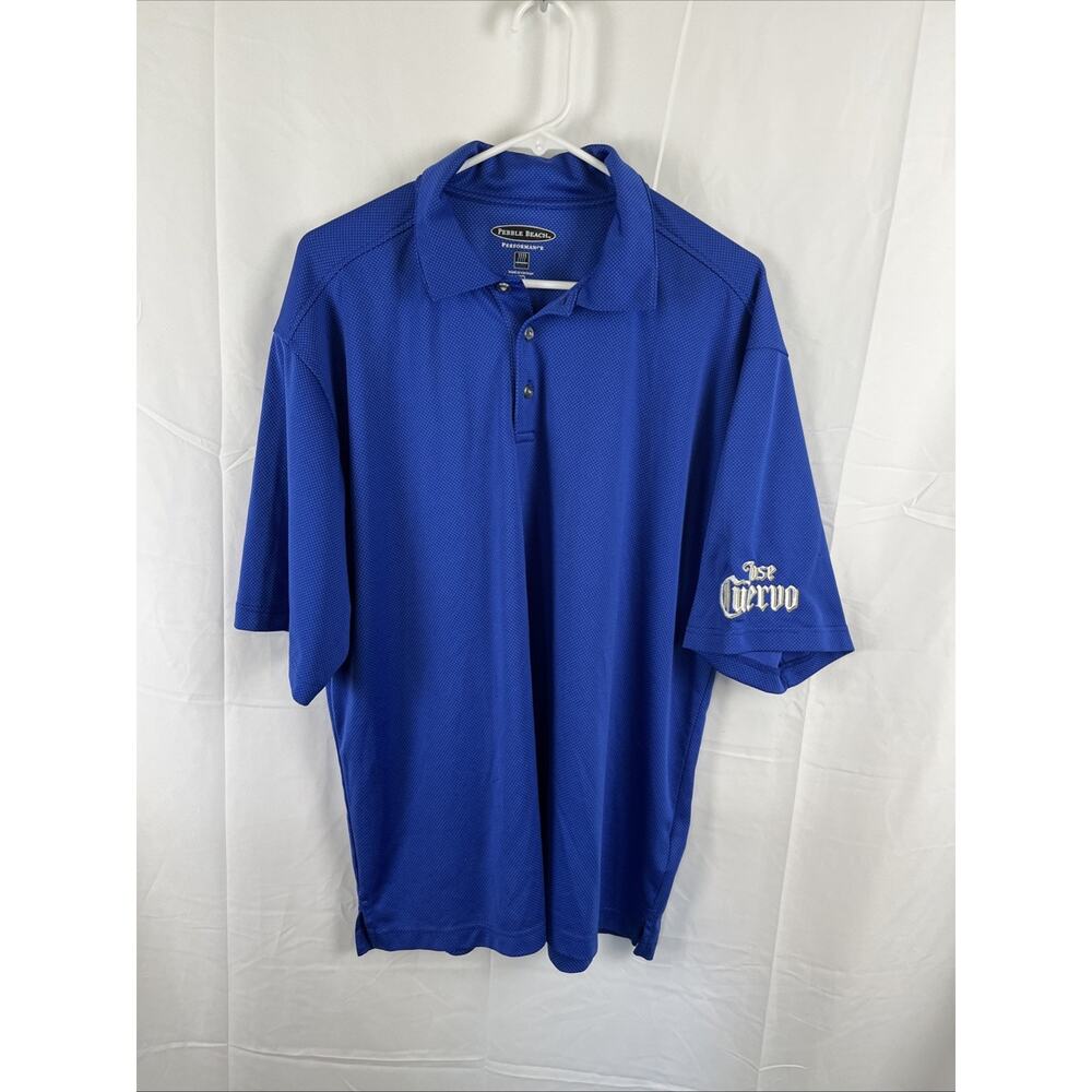 Pebble Beach Golf Polo Perf Dry Luxe Shirt Blue Print Men's Size XL Jose Cuervo